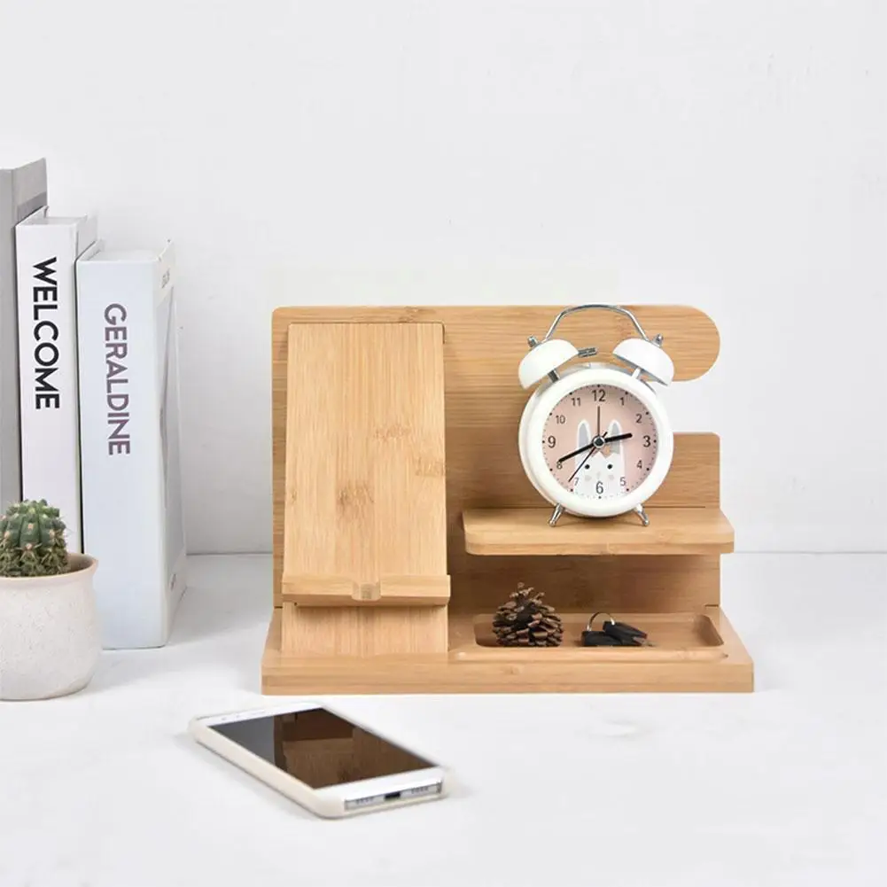 

Multifunctional Desktop Wooden Phone Docking Station Charging Organizer Watch Key Wood Holder Hub Wallet Present Stand L1W5