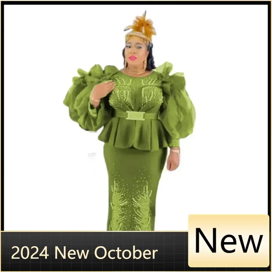 Plus Size African Party Evening Dresses for Women Elegant Autumn Long Sleeve Diamond Wedding Christmas Dress Outfits