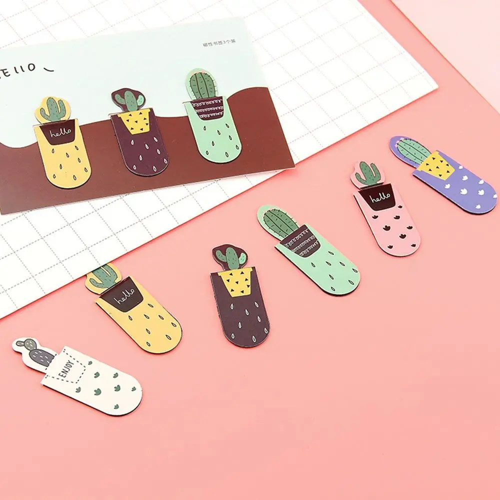 

3pcs /Set Gift Cartoon Stationery Cute Magnetic Cactus Bookmark Notes Paper Clip