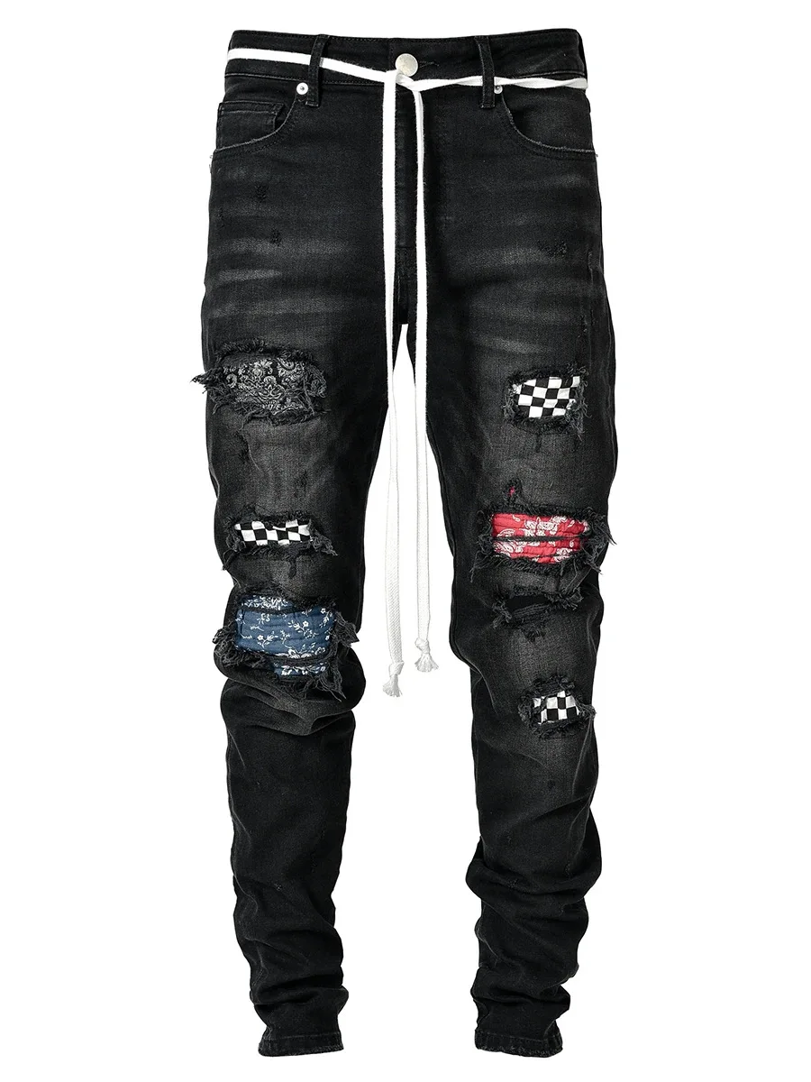 Men's Hip Hop Jeans Straight Pants High Street Fashion Brand  Trousers Men Jeans Slim Ripped Pencil Pants