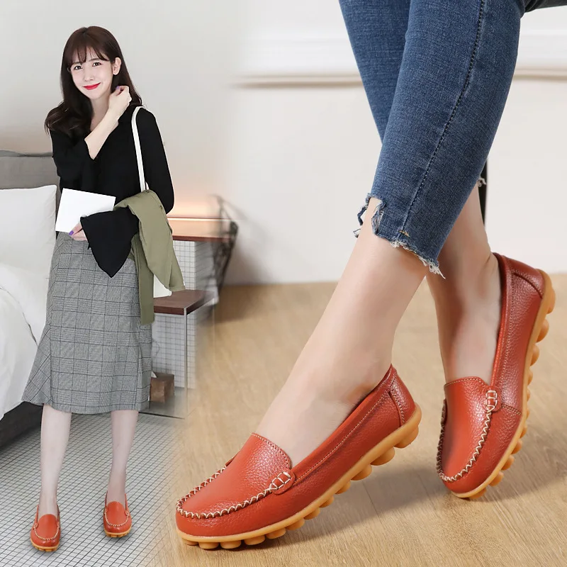 

Plus Size 35-44 New Women Casual Shoes Sofe Thick Platform Breathable Flat Mom Shoes Fashion Loafers Spring/ Autumn Leather Shoe