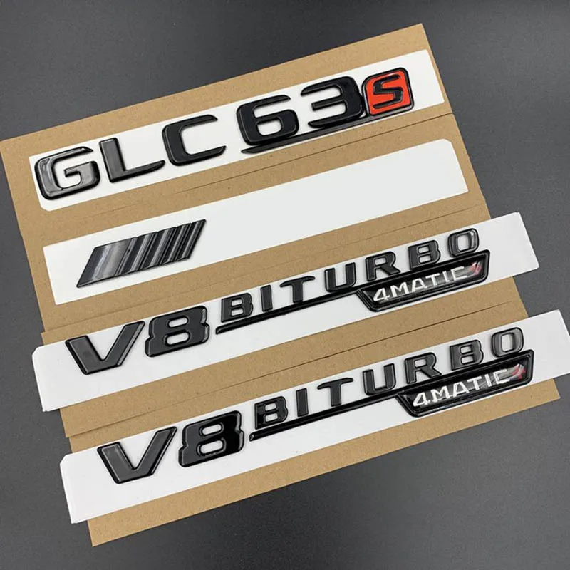 

3d ABS автомобильный Стайлинг с буквами в багажнике, логотип AMG V8 BITURBO 4matic, боковая эмблема крыла GLC63S, значок для Mercedes GLC X253, аксессуары