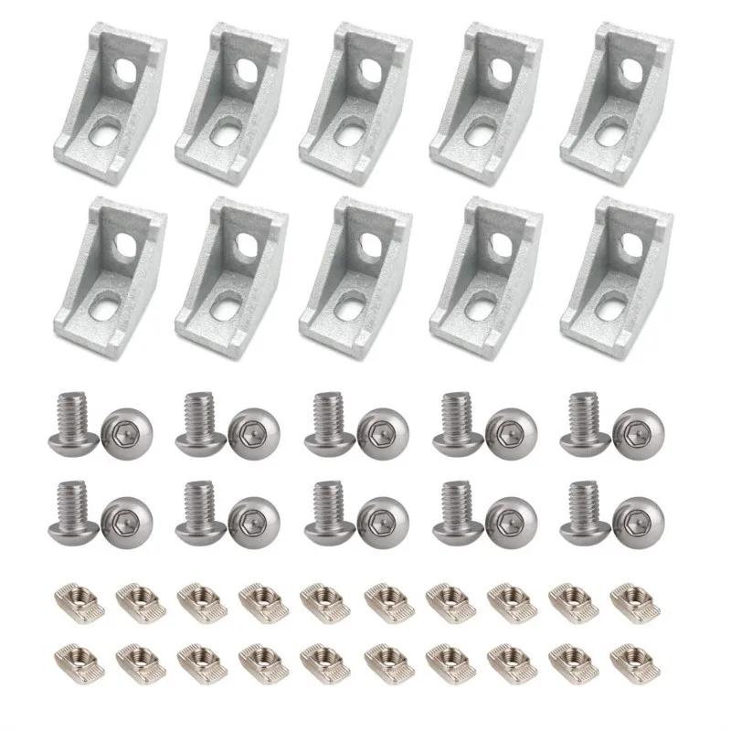 

Aluminum Profile Connector 10pcs Corner Bracket + 20pcs 20 Series M5 T-slot Nuts + 20 M5x8mm Hex Socket Cap for Rail Accessories