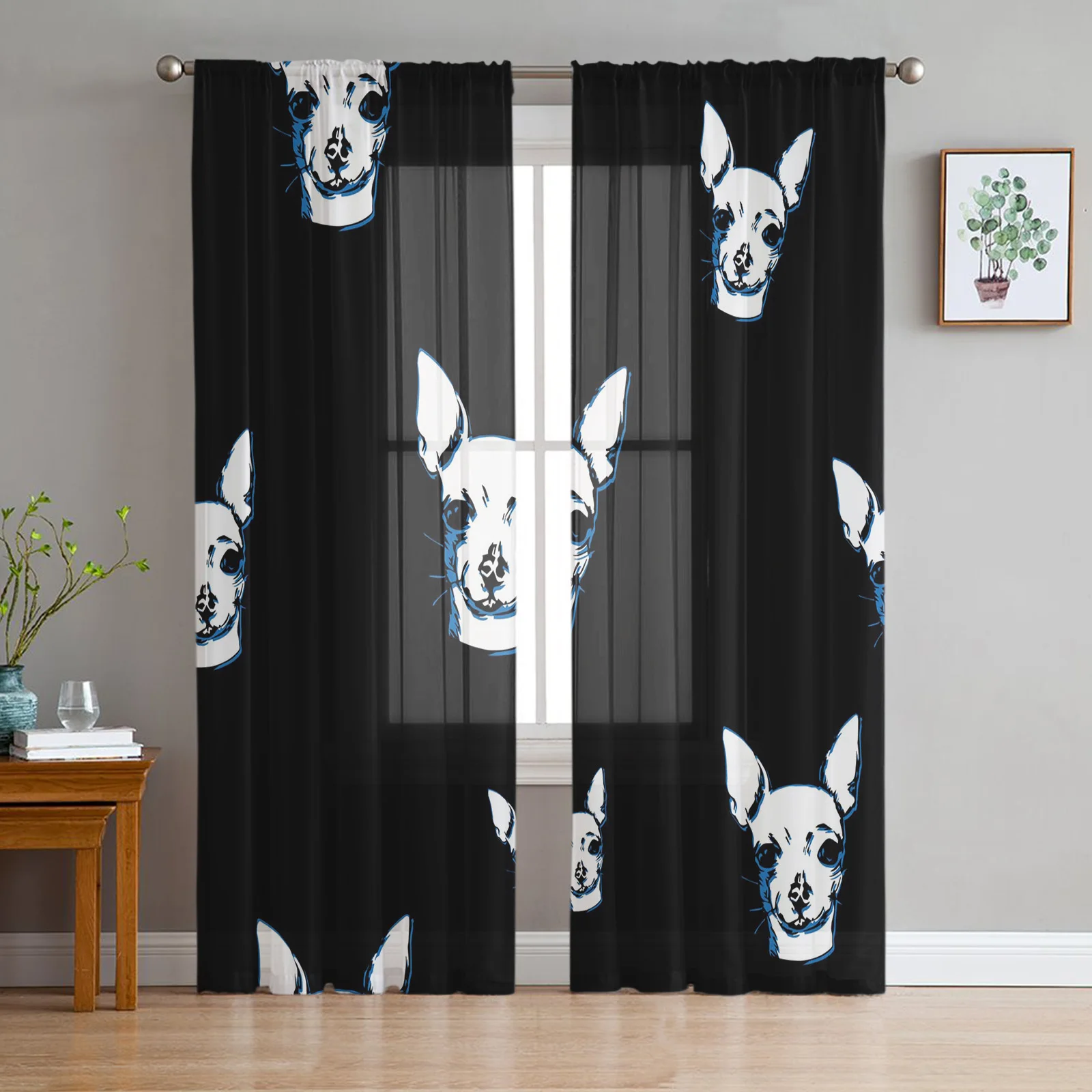 

Собака породы чихуахуа тюлевые шторы s для гостиной, вуаль, прозрачные Оконные Занавески для спальни, Фотошторы для кухни