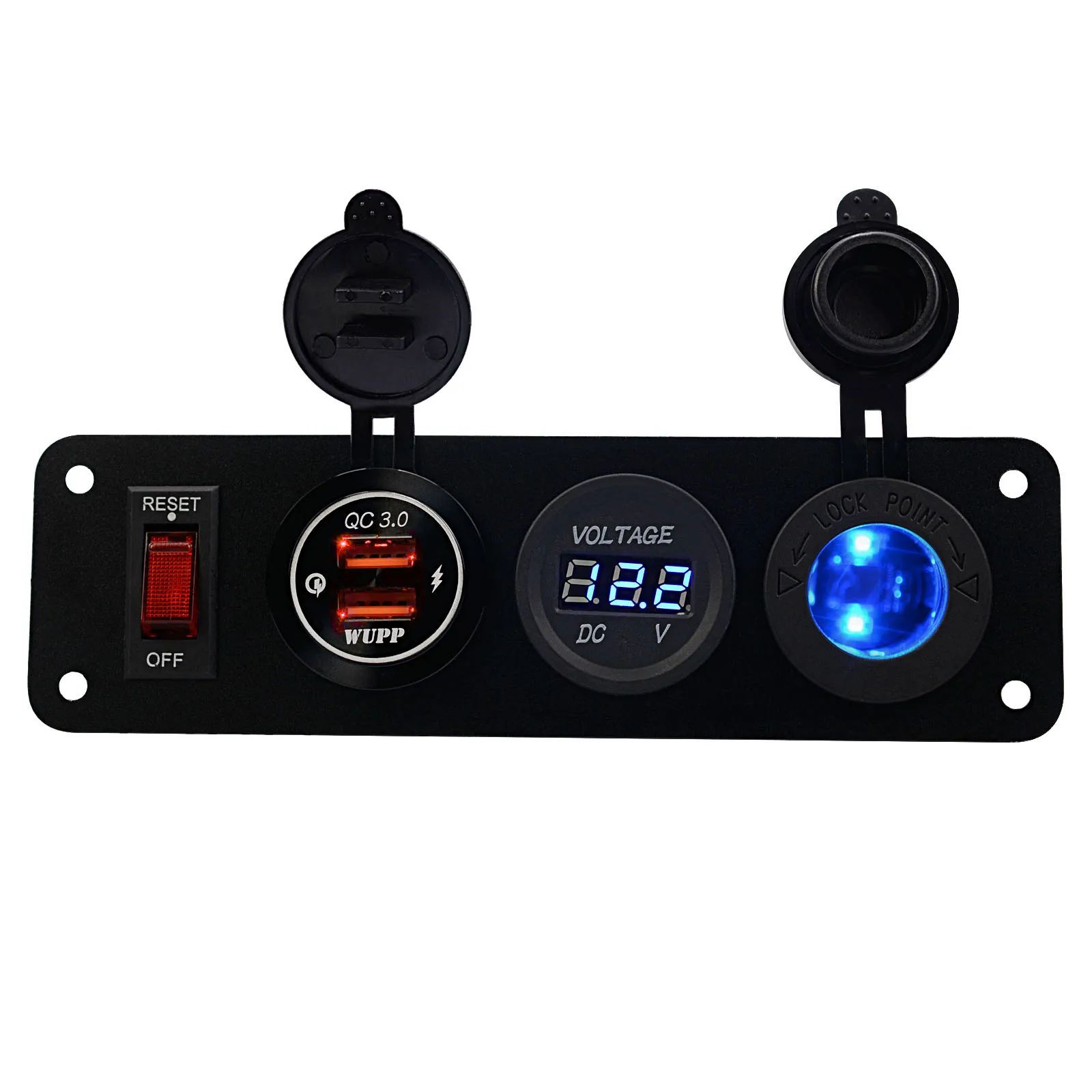 

4 в 1 QC 3,0 быстрое зарядное устройство 12 В/24 В штепсельная Вилка для электропитания водонепроницаемый цифровой вольтметр двойной USB прикурива...