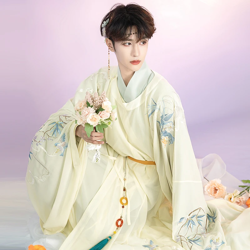 

2022 oriental style men hanfu clothes round neck ming dynasty exquisite embroidery hanfu vintage style handsome multicolor hanfu