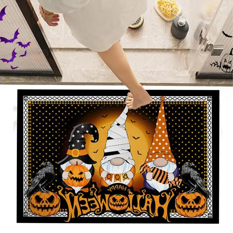 

Halloween Floor Mat Pumpkin Horror Gnome Witch Bat Old Castle Doormat Happy Halloween Kitchen Bathroom Corridor Non-Slip Carpet