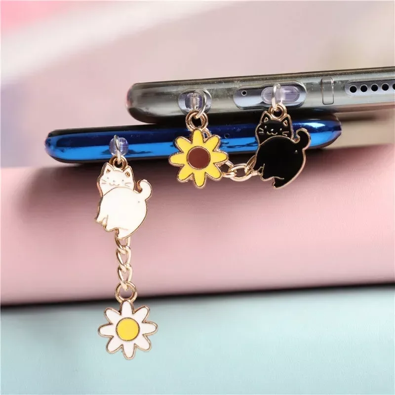 

Cute Charging Port Dust Plug Charm Kawaii Anti Dust Plug Chrysanthemum Cat Dust Protection Charge Plugs Stopper For iPhone