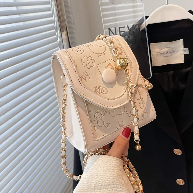 

MBTI Fashion Cartoon Print Bolso Mujer Square Hasp Solid Vintage Women Shoulder Bag Daily Chains Crossbody Concise Bag Female