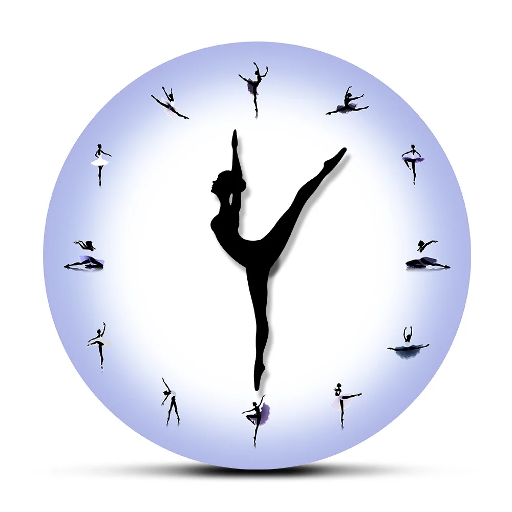 

Ballerina Dancing Arrow Purple Wall Clock For Nursery Girls Room Dancing Studio Sign Decorative Wall Watch Ballet Dancer Gift
