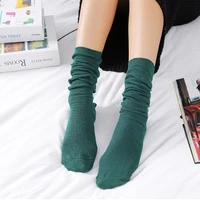 1pair japanese lolita high school girls high socks loose women solid colors double needles knitting long breathable cotton socks