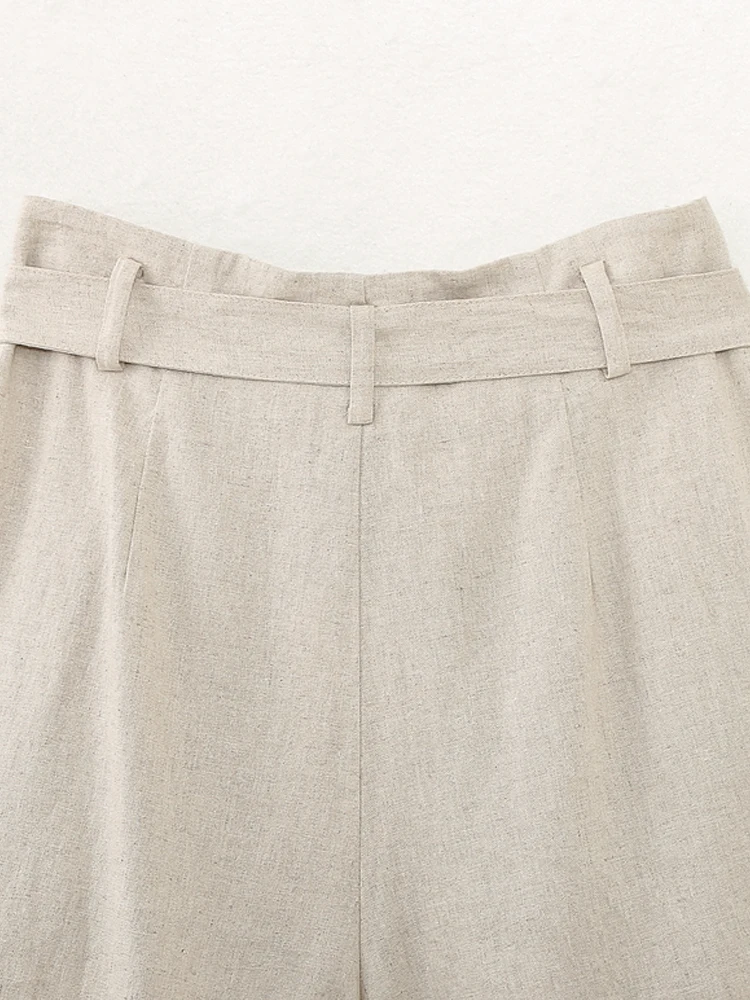 PAILETE Women 2023 fashion with belt bermuda shorts vintage high waist front pockets female short pants mujer