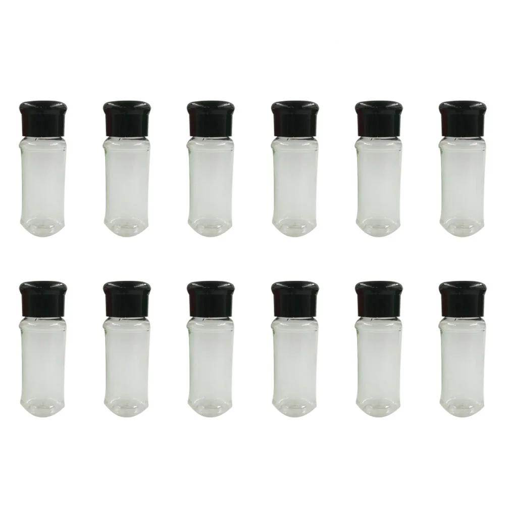 

12 Pcs Containers Lids Salt Pepper Bottle Clear Container Kitchen Dredge Shaker Black Container Serving Bottle Storage Bottle