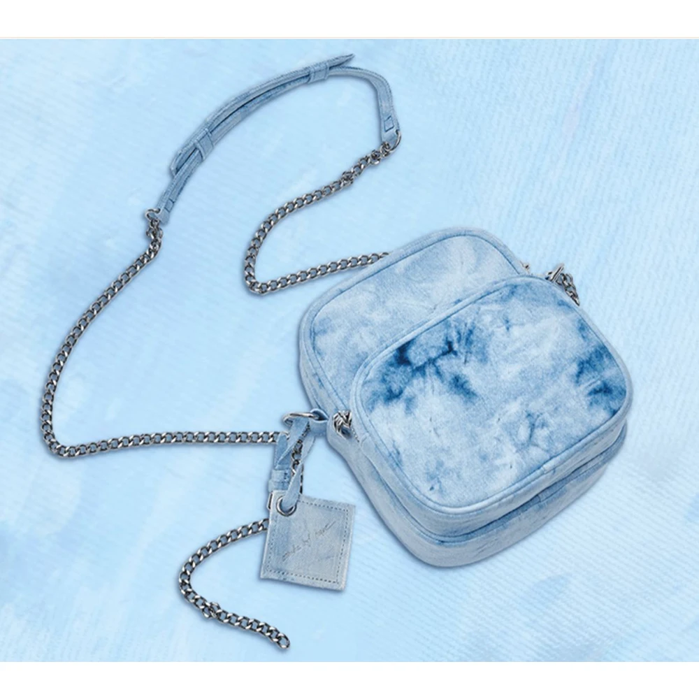 

KPOP Bangtan Boys J-HOPE Design Trend Art Backpack Blue Tie-Dye Denim Handbag Personality Student Shoulder Bag Artist Bag A54