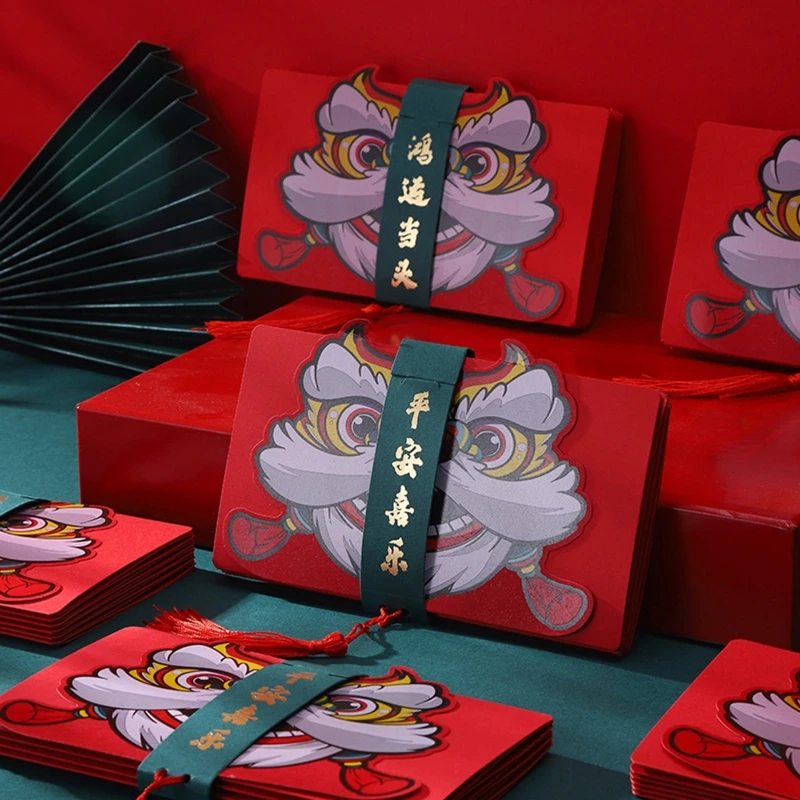 

Китайские красные конверты на удачу, складные карманы с тигром HongBao с 6/10 слотами для карт, красная упаковка, сумка для денег на новый год