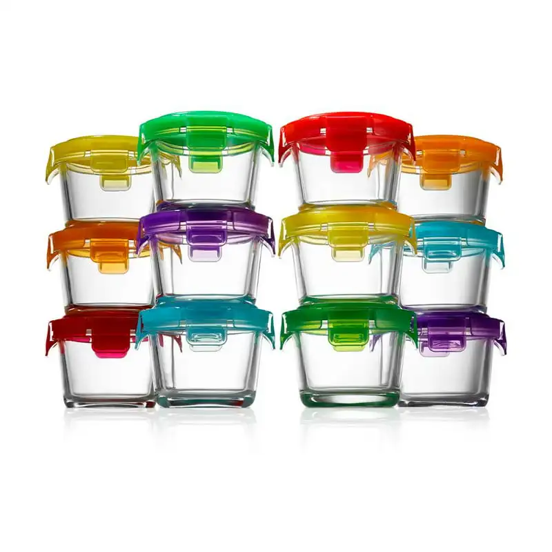 

12PC Food Storage Containers - 4.48oz Mini Stackable Premium Glass Meal-prep w/ Airtight Locking Lid, BPA-Free Leakproof, Freez