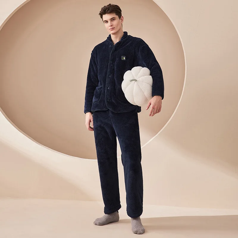 Pickbird Winter New in Women's Men Pajamas Soft Fleece Warm Couples Sets 2 Piece Button Down Pants Loungewear with Pockets