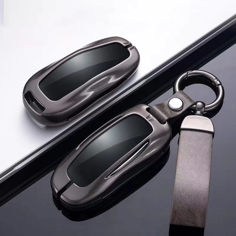 

Car Smart Key Case Cover For Tesla Model Y Model X Galvanized Alloy+TPU+Leather Key Shell Bag Auto Accessories Protector Case