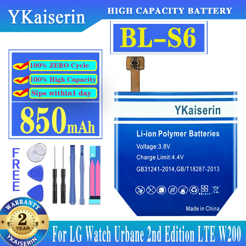 

YKaiserin 850mAh Watch Battery BL-S6 For LG Watch Urbane 2nd Edition LTE W200 W200A Watch Li-ion Bateria + Tools