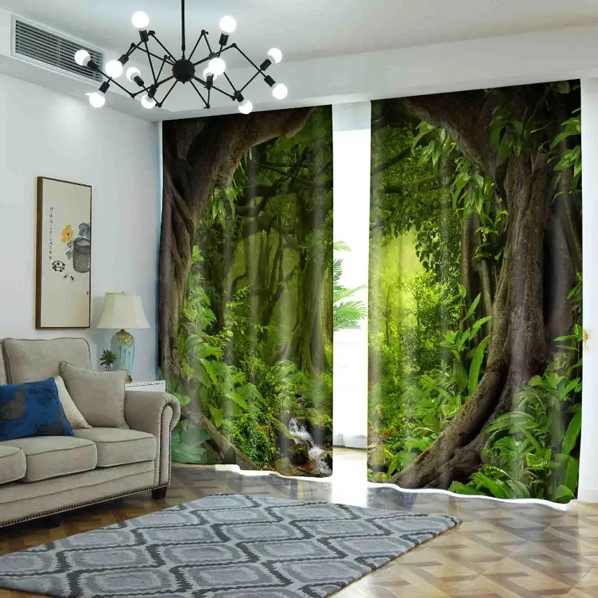 

Fantasy Forest Curtains for Bedroom Living Room Luxury Landscape Blackout Roman Curtain Left and Right Biparting Open 2 Panels