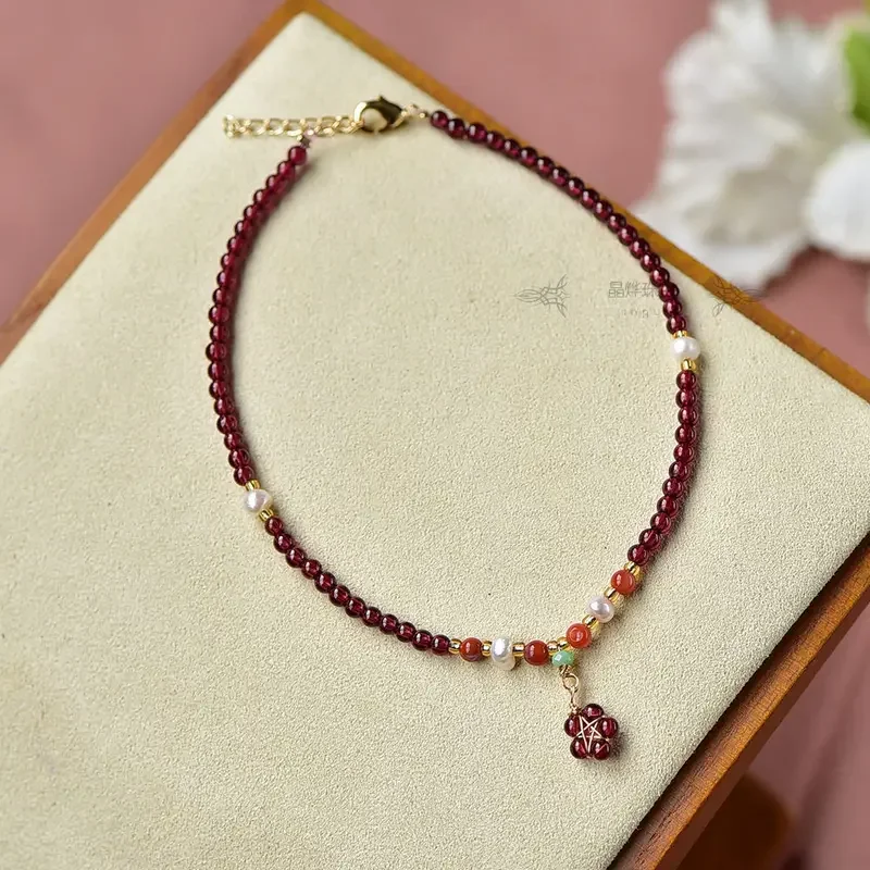 Натуральный винно-красный гранат женский браслет Ins Niche Design студенческий год на