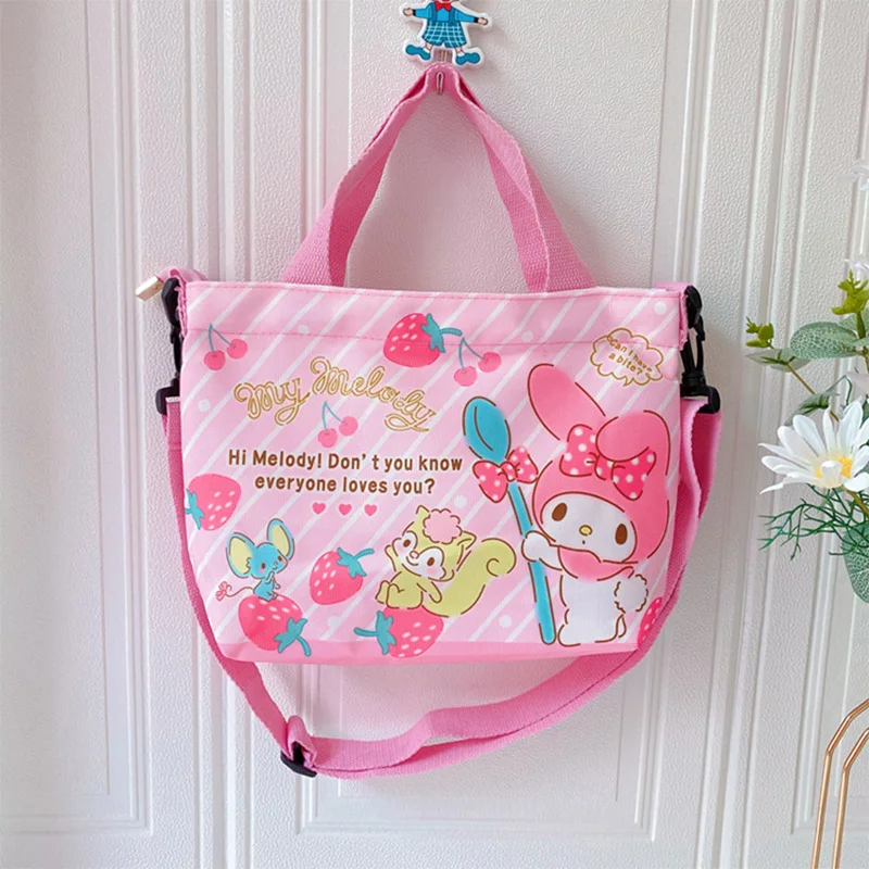 

Anime Kuromi My Melody Hello Kitty Cartoon Cute Canvas Shoulder Bag Girl Heart Little Twin Stars Carry Lunch Box Bag Kid Gift