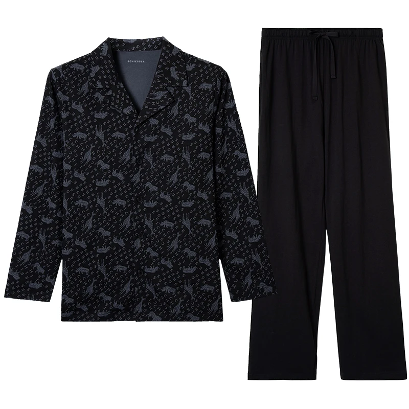 Мужские пижамы Shuya осенний новый комплект из чистого хлопка с принтом и лацканами
