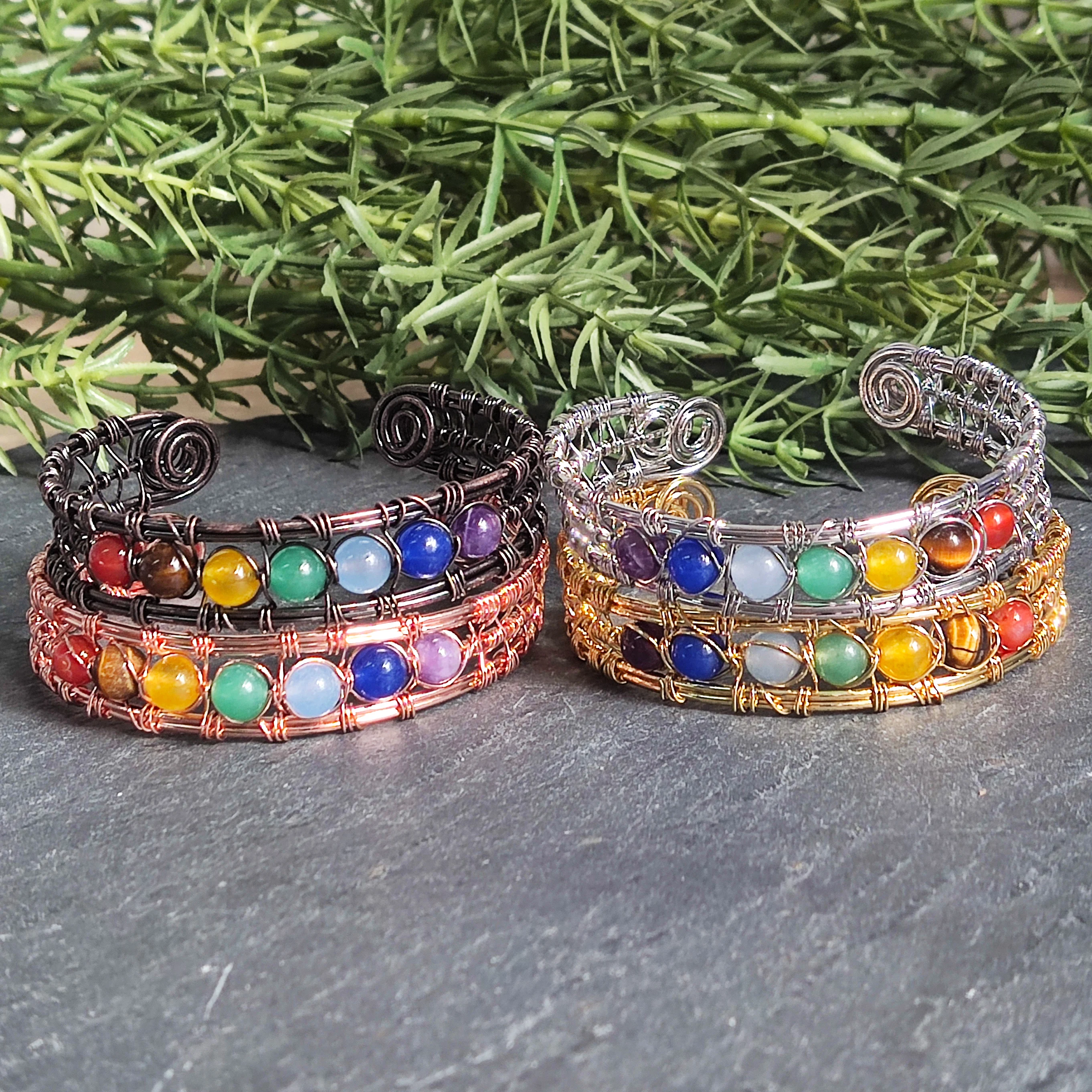 7 Чакра хрустальные бусины медная проволока обернутый браслет ручная работа