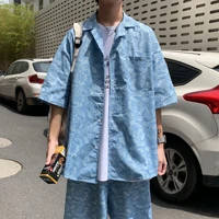 harajuku style cashew flower shirt suit mens short sleeve high street short sleeve button shirt shorts two piece set summer