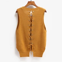 round neck short front long sweater vest women college style loose large size casual knitted sweater vest pullover female spring