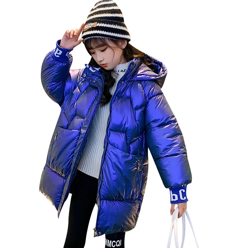 Girls Winter Shiny Jacket Children Clothes Kid Down Coat Hooded Warm Coat Kids Teenage Waterproof Cotton Parkas Outerwear 4-13Y