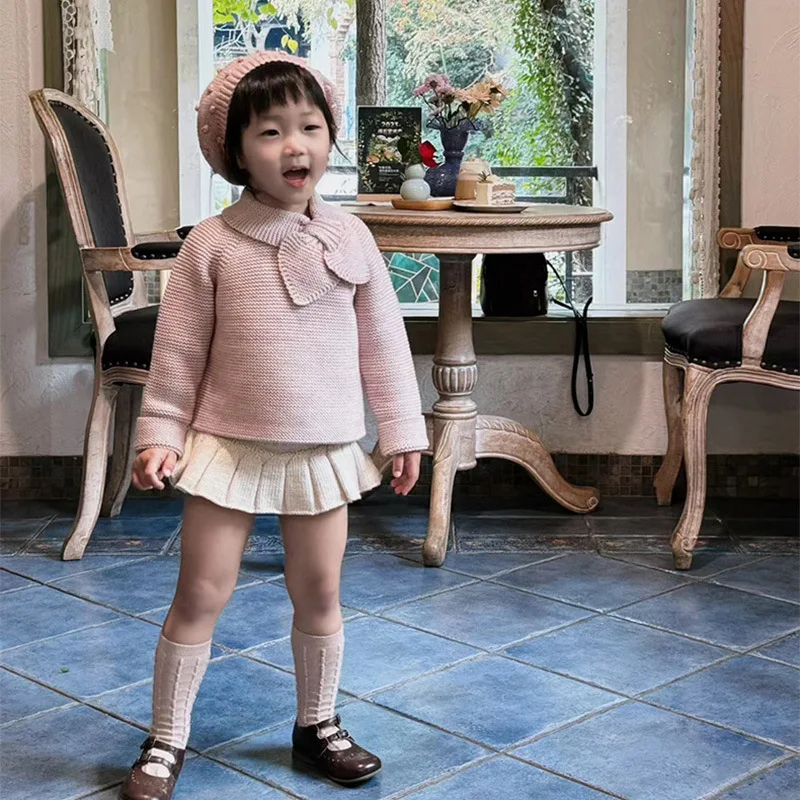 Вязаный свитер на 2200 МП для девочек классический винтажный с персиковым