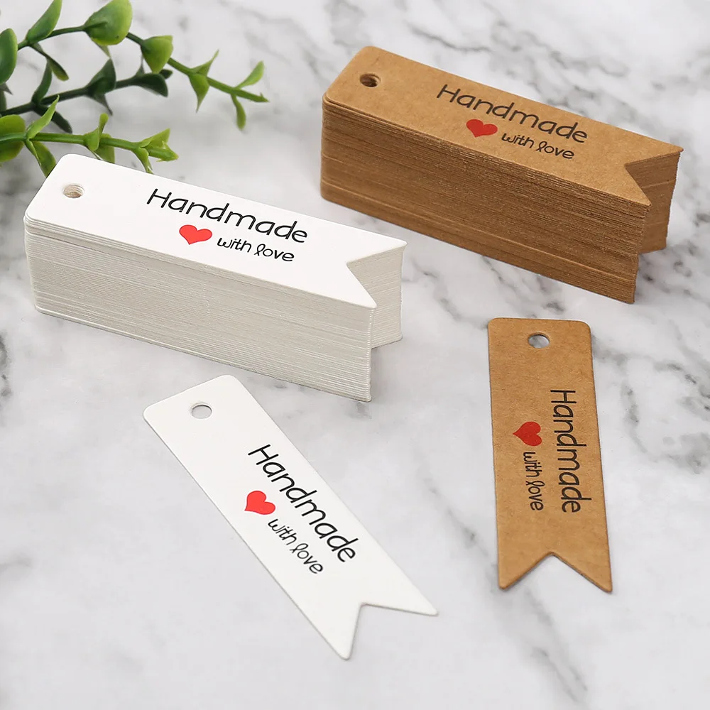 

50-100pcs White Handmade with Love Hang Tag Thank You Lables Gift Paper Tags Candy Jam Lables Party Diy Products Tag Wholesale