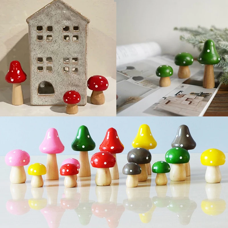 

3pcs/Set Home Garden Solid Wood Mushroom Potted Plants Decoration Ornaments Miniature DIY Craft Cute Creative