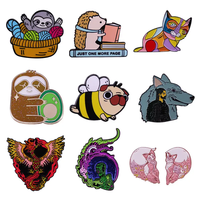 

Cute Cartoon Small Animal Lapel Brooch Funny Sloth Giraffe Fox Enamel Badge Collection Denim Jacket Backpack Pin Decoration