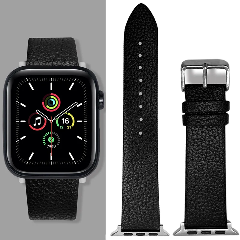 

Lychee strap For Apple Watch Ultra 8 7 Band 49mm 44mm 40mm 41mm 42mm 38mm 45mm Leather loop bracelet iWatch Series 7 6 5 4 3 SE