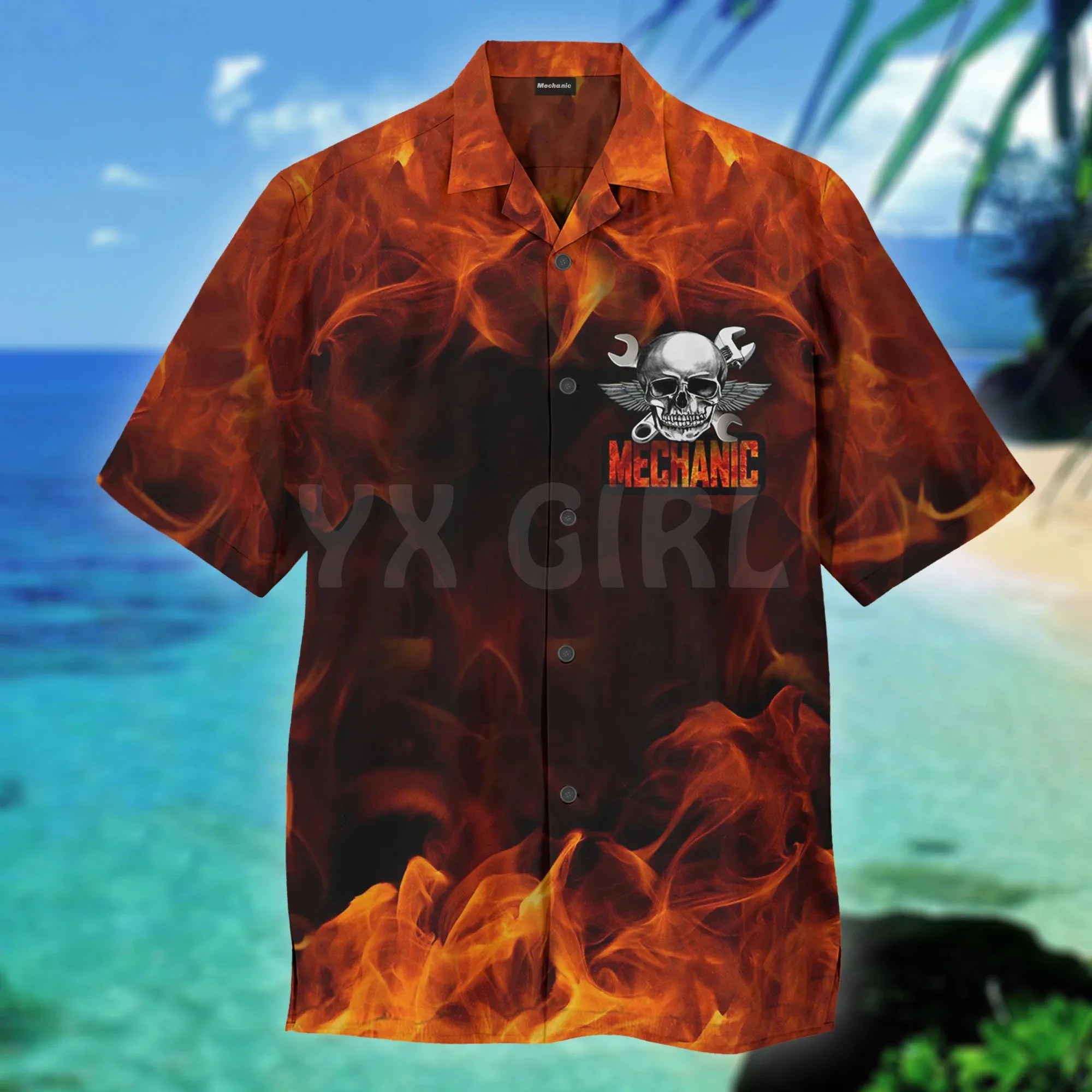 

Awesome Mechanic Skull On Fire 3D All Over Printed Hawaiian Shirt Men's For Women's Harajuku Casual Shirt Unisex