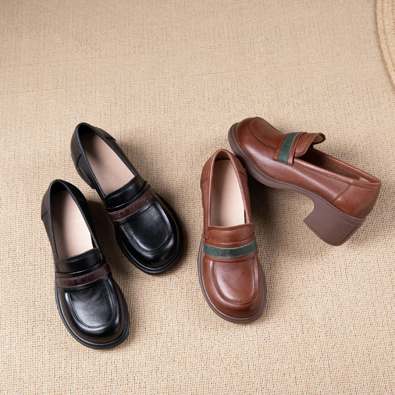 First layer cowhide single shoe woman spring 2023 new soft sole genuine leather British style handmade vintage loafer woman