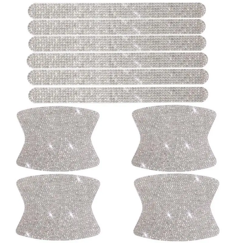 

10PCS Universal Car Door Handle Sticker Decal Warning Diamond Auto Strip Driving Safety Bling Anti-scratch Sticker For Girls