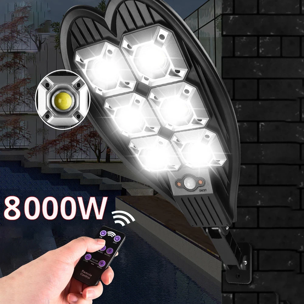 

8000 Вт COB Светодиодный уличный фонарь на солнечной батарее большой диапазон водонепроницаемый с дистанционным управлением датчик движения ...