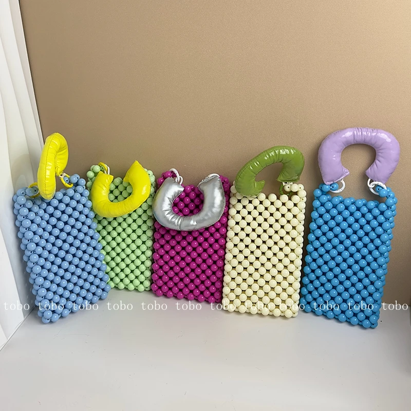 

Летняя новая сумка с бисером INS, модные разноцветные контрастные Универсальные женские кошельки ручной работы, сумки через плечо с цепочкой