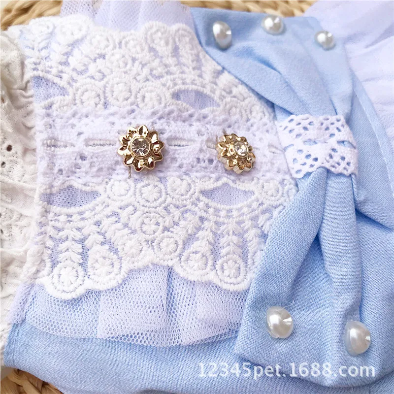 

Pet Skirt Cute Cotton Denim Princess Skirt Dog Cat Lace Bow Knot Dog Skirt Applicable to Four Seasons