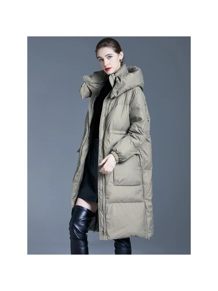 2022 Winter New Long Thicked BlackLoose Padded Bread Clothing Hooded 90 White Duck Down Coats Women Warmer Jackets