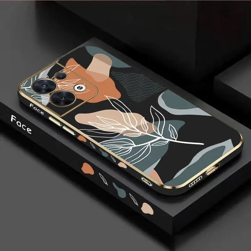 

Wavy Leaves Luxury Plating Phone Case For OPPO Reno 8 8T 8 Pro 7 7Z 6 5 F19 F9 F9 Pro Cover