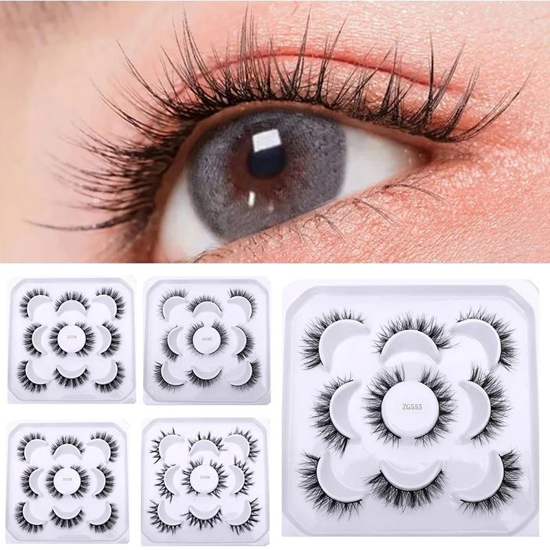 

5 Pairs Faux Eyelashes 3D Natural Long Manga False Eyelashes V Shape Lash Extension Devil Cosplay Daily Eye Makeup Beauty