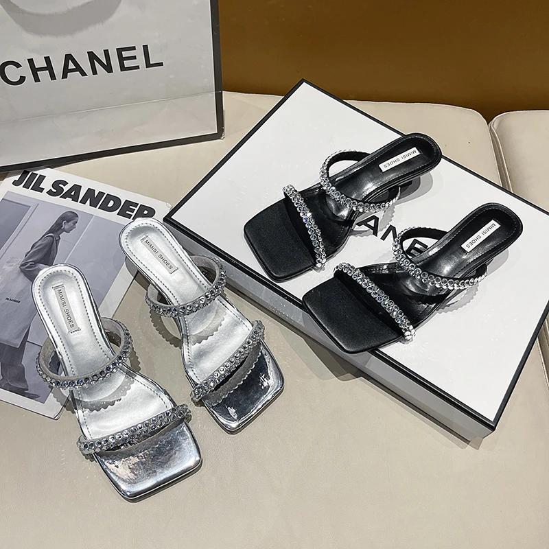 Женские туфли-тапочки 2024 роскошные шлепанцы на каблуке женская тонкая