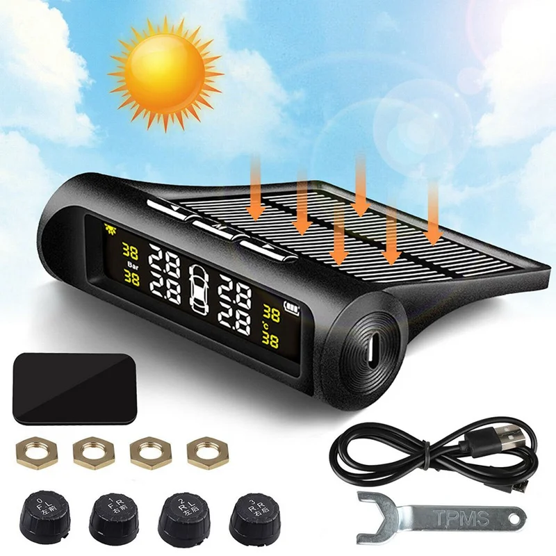 

Auto Security Alarm Systems Pressure External Sensor Car TPMS Tire Pressure Monitoring System Solar Power Digital LCD Display