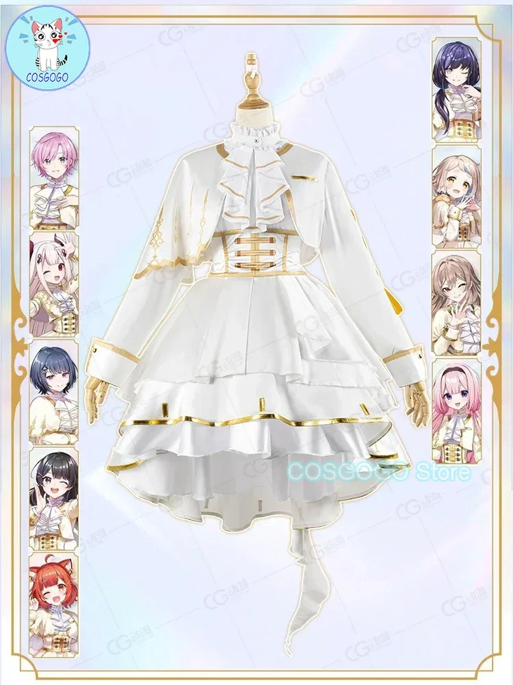 Аниме виртуальный YouTuber NIJISANJI косплей костюм 6-летия Kuzuha/Varkana/ nei ponto/Hokase Fuyuki белый
