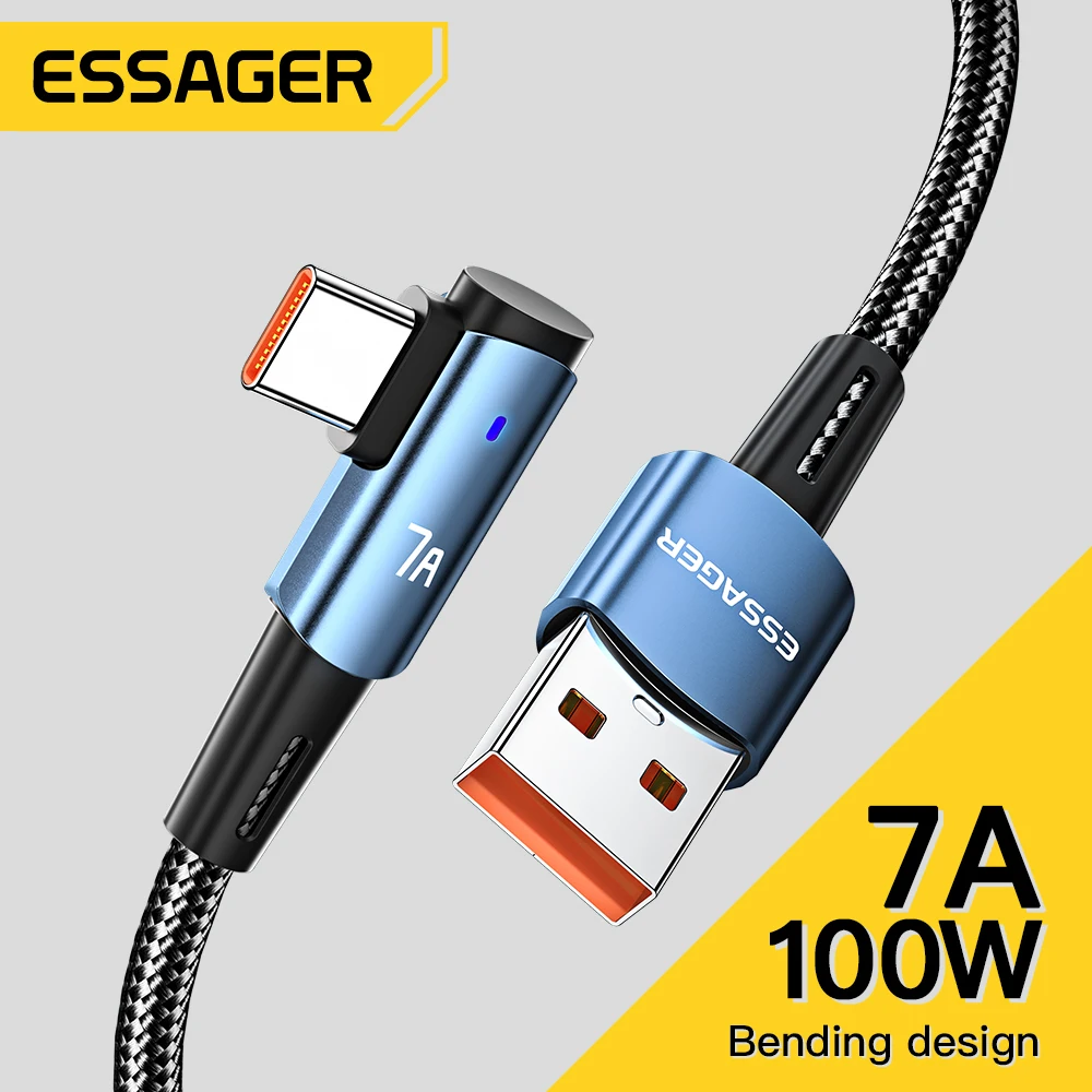 

Кабель зарядный Essager 7A, USB C, 90 градусов, 100 Вт