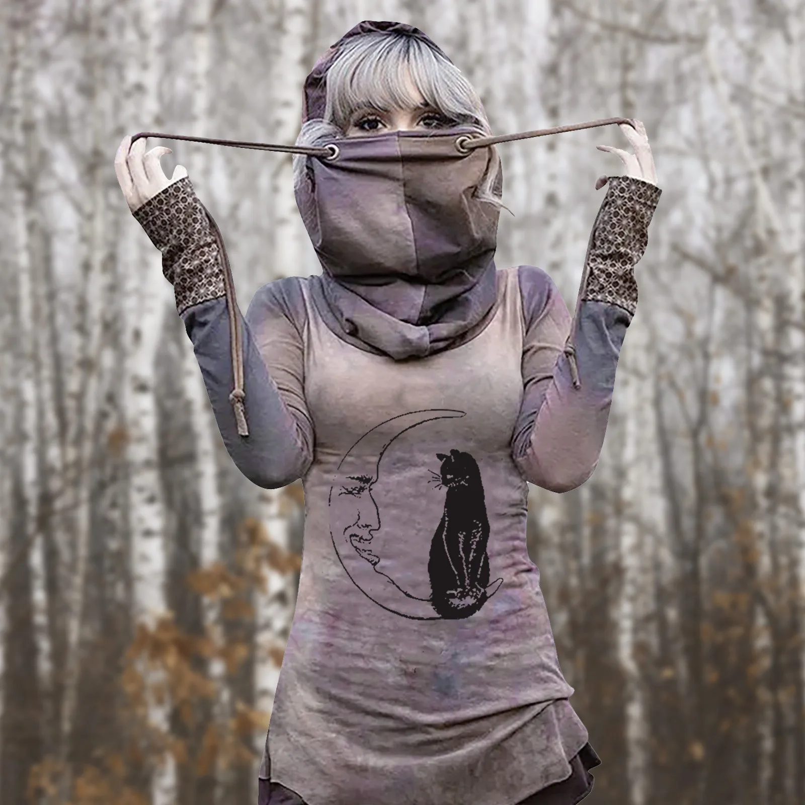 

Женские Модные топы с принтом, рубашка, свитшот с длинным рукавом и капюшоном, Повседневная элегантная ветрозащитная блузка с капюшоном, пуловер, свитер